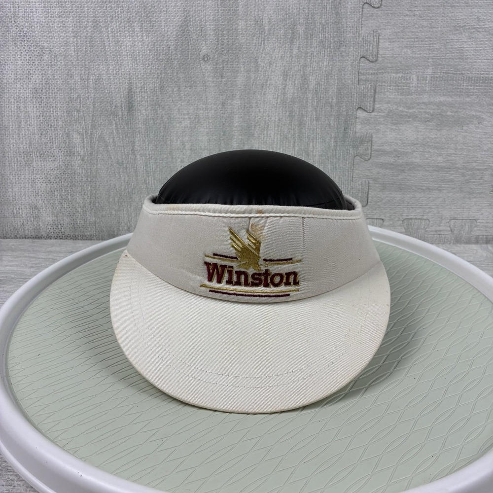 Vintage Winston Racing Visor Hat Cap Mens Red White Embroidered Logo Eagle